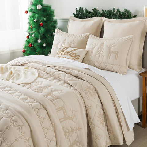 Quilt Chrismast Reindeer Beige
